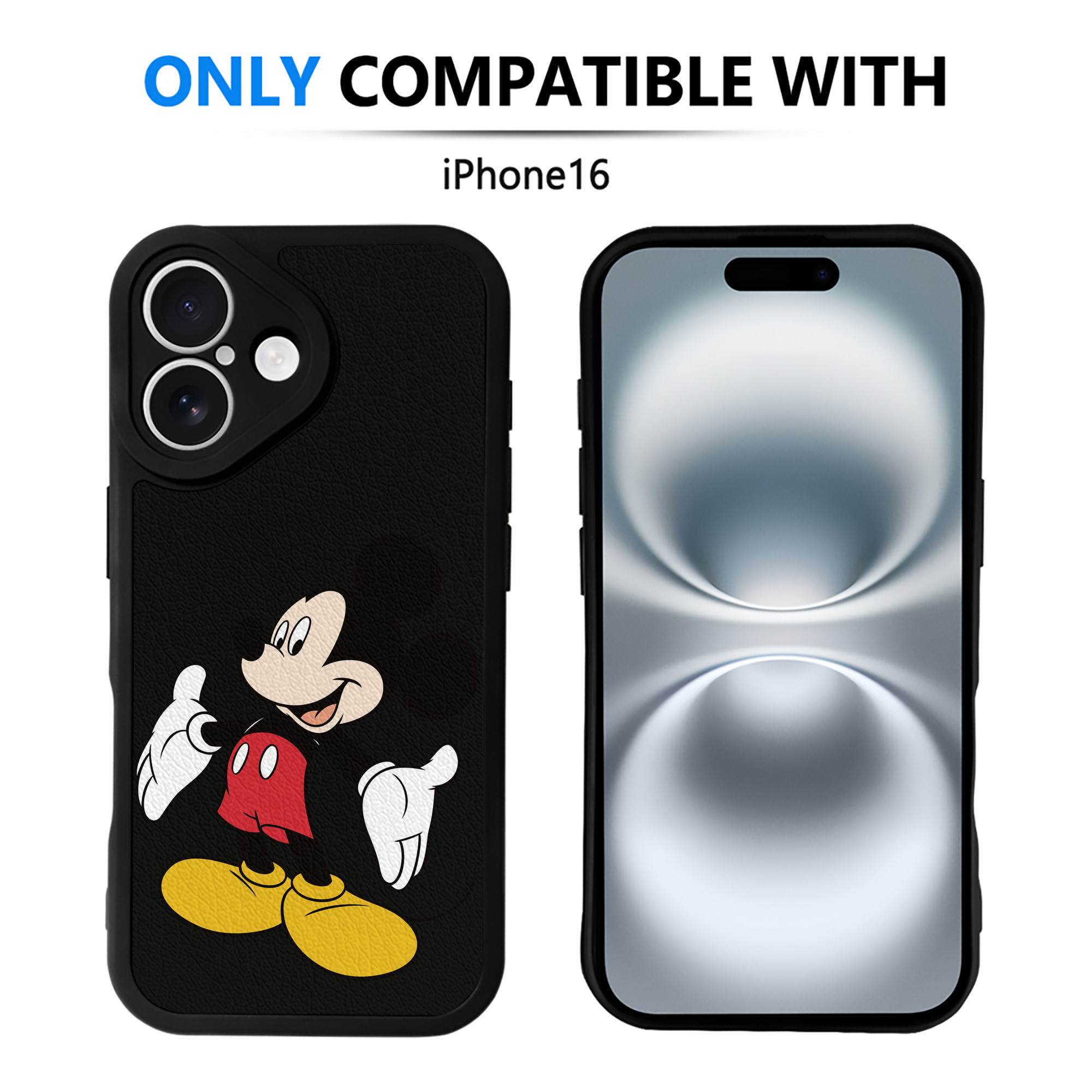 （画像用） ミッキーマウス Mickey Mouse 【iPhone 16シリーズ対応】シリコンスマホケース（レザー調） 材質：シリコン